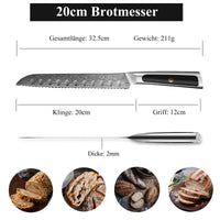 1 x RAW Customer Returns Sunnecko 20cm bread knife with serrated edge - Damascus knife with ergonomic handle, bread roll knife bread cutting knife for bread bagel cake baguette - RRP €60.99