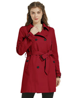 1 x RAW Customer Returns Wantdo women s trench coat long coat spring windproof summer coat transition elegant coats spring coat epaulettes with belt slim fit jackets red 40 - RRP €86.99