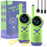 1 x RAW Customer Returns Gift for boy or girl 3 4 5 6 7 8 years, Kearui Walkie Talkie for children, rechargeable, radio for children, outdoor toy with 8 channels, LED flashlight, VOX function for adventure, camping green purple  - RRP €29.99