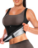 1 x RAW Customer Returns Sauna Sweat Vest for Women Ladies Sauna Shirt Hot Polymer Waist Trainer Weight Loss Sauna Suit Slimming Workout Body Shaper with Zipper - RRP €17.14