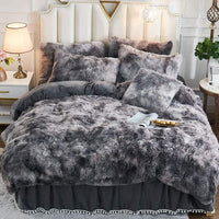 1 x RAW Customer Returns Michorinee Plush Bed Linen 135x200 Winter Fluffy Warm Duvet Cover Fleece Fluffy Long Hair Faux Fur Tie Dye Printed Gray Plush Bedding Set with Zipper - 135 x 200 cm 80 x 80 cm - RRP €45.37