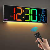 1 x RAW Customer Returns HAITANG 16 Large Digital Wall Clock for Living Room, Remote Control, Dual Alarm, 8 RGB Colors, Large LED Display, Auto Brightness, Date, Auto Daylight Saving Time, Temperature - RRP €44.11