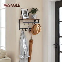 1 x RAW Customer Returns VASAGLE - Wall Coat Rack, Entryway Furniture, Changing Room, with 8 Hooks and Shelf, for Living Room, Hallway, Bedroom, 40 x 24 x 24 cm, Rustic Brown and Black LCR103B01 - RRP €24.76