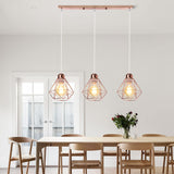 1 x RAW Customer Returns TOKIUS 3-light pendant light retro hanging lamp with geometric design 16CM lampshade E27 lamp made of iron cage rose gold hanging light for dining table kitchen pendant lamp, beam  - RRP €38.3