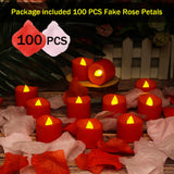 1 x RAW Customer Returns IMAGE Tealight LED 12pcs Red Candles with Timer 6 Hours to 18 Hours Electric Flickering Light with 100 Rose Petals, Warm Yellow - RRP €22.8