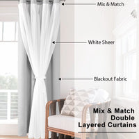 1 x RAW Customer Returns Hiasan Sheer Tulle Blackout Curtains with Tiebacks, Silver Gray, Double Layer, for Bedroom Living Room, W84 x L52 Inch H x W  - RRP €39.99