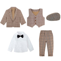 1 x RAW Customer Returns mintgreen Baby Boy Formal Wedding Suits Christening Tuxedo Blazer Outfit 5PCS Set, Khaki Plaid, 2-3 Years, 100 - RRP €52.9