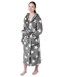 1 x RAW Customer Returns DiaryLook Women s fluffy, cozy dressing gown for women, long bathrobe for women with hood, dark gray star print - RRP €22.07