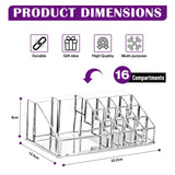 11 x Brand New Cosmetic Organizer, Lipstick Organizer Box, Acrylic Cosmetic Storage Organizer, 16 Compartments for Dresser Bathroom Bedroom 22cm x 12.5cm x 8cm Clear  - RRP €224.4