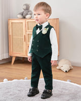 1 x RAW Customer Returns ZOEREA Baby Boys Clothing Set Suit Gentleman Festive Baptism Wedding Long Sleeve Dress Shirt Bowtie Vest Boutonniere Suspenders Green, 2-3 Years - RRP €41.99