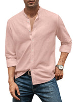 1 x RAW Customer Returns AlvaQ Cufflinks Men s Shirt Long Sleeve Henley Shirt Linen Shirt Men Casual Collar Regular Version Solid T Shirt Pink XL - RRP €36.95