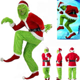 1 x RAW Customer Returns SnowDream 7-piece green fur monster costume for adults, Santa Claus costume, cosplay outfit, Halloween Christmas suit with mask and Santa hat - RRP €100.19