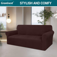 1 x Brand New Granbest Thick Sofa Cover 4 Seater Stretch and Stylish Couch Cover Furniture Covers Anti Slip Scratch Resistant Sofa Cover Jacquard Spandex Fabric 4 Seater, Chocolate  - RRP €20.4