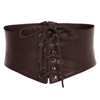 1 x RAW Customer Returns SCARLET DARKNESS Women s Elastic Belt Faux Leather Gothic Retro Elastic Lace-Up Corset Belt Coffee PU XL - RRP €20.15