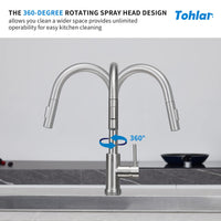 1 x RAW Customer Returns Tohlar low pressure kitchen faucet with pull-out shower, low pressure kitchen faucet 360 rotatable modern low pressure kitchen faucet brushed nickel cold and hot water available - RRP €56.46