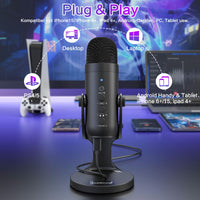 1 x RAW Customer Returns zealsound USB microphone, condenser microphone for PC mobile phone, PS4, PS5, microphone PC USB C for gaming, podcast, recordings, streaming, ASMR with mute gain echo, adapter for phone, compatible with Mac, Windows - RRP €45.38