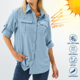 1 x RAW Customer Returns yeyity Shirt Women UPF 50 UV Protection Long Sleeve Shirt Women Outdoor Quick-drying Summer Shirts Safari Clothing Hiking Shirt Casual Button Down Tops 5071, Blue, L  - RRP €35.28