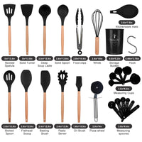 1 x RAW Customer Returns ONATISMAGIN Silicone Kitchen Utensils Set, 35 Pieces Non-Stick Silicone Cooking Utensils Set, Including Spatula, Slotted Spoon, Spoon, Pasta Fork, Pizza Wheel, Hook and More Black  - RRP €24.99