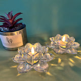 3 x Brand New Eywamage Heavy Glass Crystal Lotus Tea Votive Candle Holders Set of 4 - RRP €61.2