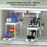 1 x RAW Customer Returns SKYSER 2-Tier Under Sink Shelf Drawer Organizer Liftable Sink Shelf, with 4 Hooks, 8 Non-Slip Pads 1 Hanging Cup Sink Cabinet Shelf Kitchen Organizer 2 Pack White  - RRP €39.99