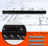 1 x RAW Customer Returns Architectural Ruler, Aluminum Triangular, Metric Scales 1 20, 1 25, 1 50, 1 75, 1 100, 1 125, Standard, 30.5 cm Long, for Architects, Students, Draftsmen and Engineers, Black - RRP €10.99