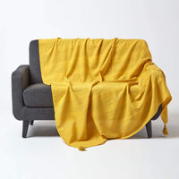 1 x RAW Customer Returns HOMESCAPES - Blanket for Bed or Sofa 225 x 255 cm , Yellow - RRP €30.2