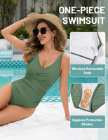 1 x RAW Customer Returns UMIPUBO Swimsuit Women Tummy Control Push Up Swimwear Sexy V Neck Monokini Plus Size One Piece Swimsuits with Underwire Swimwear Green, S  - RRP €37.99