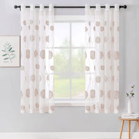 1 x RAW Customer Returns MIULEE Curtains with Floral Embroidery, White Curtains with Golden Pattern for Living Room, Bedroom Transparent Curtain with Eyelets, Set of 2 Voile Floral Transparent Curtains, Each H 145 XW 140cm - RRP €26.49