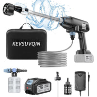 1 x RAW Customer Returns Kevsuvqin Cordless High Pressure Cleaner with Battery 4.0Ah x 2, Max 55Bar High Pressure Cleaner Battery with High Performance Motor, Mobile High Pressure Cleaner with 6-In-1 Multifunctional Nozzle for Car Washing - RRP €108.19