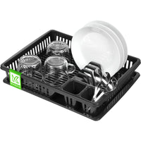 1 x RAW Customer Returns KADAX plastic dish drainer, draining rack with cutlery basket, dish basket, 38 x 30 x 7 cm, drip tray, dish rack, dish rack for plates, glasses, cutlery anthracite small  - RRP €19.14