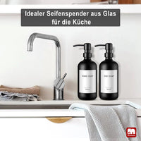 1 x RAW Customer Returns GMISUN soap dispenser black, 500ml dishwashing liquid dispenser for kitchen and bathroom, 2 pieces modern soap dispenser glass with black matt pump made of stainless steel and labels, soap dispenser - RRP €17.14