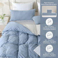 1 x RAW Customer Returns MILDLY bed linen 155x220 cotton 2 pieces, bed linen sets Haiya Blue with zipper, similar texture to stone washed linen, contains 1 duvet cover 155x220 and 1 pillowcase 80x80 - RRP €43.36