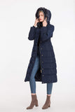 1 x RAW Customer Returns Polydeer Puffer Jacket Max Long Thickened Hooded Coat Vegan Down Winter Parka Women Navy Xtra Small - RRP €112.94