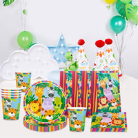 9 x Brand New DreamJing 68 piece paper tableware set for 16 children jungle animals birthday boys girls - RRP €145.17