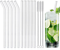 1 x RAW Customer Returns Glass straws reusable 13 pieces - 5 curved glass straws and 5 straight glass straws 15cm with 3 cleaning brushes, suitable for bubble tea, cocktail, juices, slush - RRP €6.04