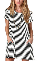 1 x RAW Customer Returns ANCAPELION women s short sleeve T-shirt dress, casual dress, A-line mini dress, short summer dress, loose tunic, round neck, long shirt, stripes, XXL - RRP €28.22