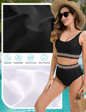 1 x RAW Customer Returns UMIPUBO Bikini Set Women Tummy Control Push Up Swimwear High Waist Bikinis Retro Swimsuit with Wave Pattern Big Breasts Swimsuit Beach Bikini Black, XXL  - RRP €36.99