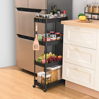 1 x RAW Customer Returns KINGRACK Slim 4-Tier Storage Cart on Wheels, 22cm Wide Sliding Utility Cart for Kitchen or Living Room, Narrow Spaces, etc., Black - RRP €35.99