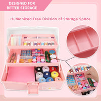 1 x RAW Customer Returns Creahaus 30.5 cm 3-shelf multi-purpose storage box, sorting box, organizer box, craft box, sewing box, medicine case with 2 shelves pink white  - RRP €26.21