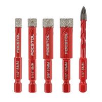 1 x RAW Customer Returns FOCSTOL Dry Diamond Drill Bit Set - 4 Pieces 6 8 10 12mm Diamond Crown Drill Bits 1 Piece 6mm Carbide Drill Bit with Quick Change Hex Shank for Ceramic Porcelain Marble Granite - RRP €24.99