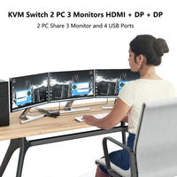 1 x RAW Customer Returns Triple Monitors KVM Switch 2 Displayport HDMI, 8K 60Hz KVM Switch 4K 144Hz, USB 3.0 KVM Switch 2 PC 3 Monitors, KVM Switch Displayport 1.4 HDMI 2.1 for 2 PCs share mouse, keyboard and 3 monitors - RRP €99.18