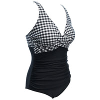 1 x RAW Customer Returns GOTIMAL V neck swimsuit women push up swimwear tummy control beachwear sporty swimsuit white square with black L - RRP €36.29