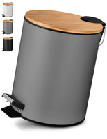 1 x RAW Customer Returns VMbathrooms 5L cosmetic bin in elegant grey design Pedal bin with soft close Elegant bucket for the bathroom with inner container and bamboo wooden lid - RRP €35.27