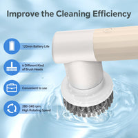 1 x RAW Customer Returns SHGUMITE Electric Cleaning Brush with 6 Replacement Brushes, Cleaning Brush Electric 360 Power Spin Scrubber Cordless, 2 Setting Speeds Suitable for Kitchen Sink Bathroom Glass Tiled Floor - RRP €33.99