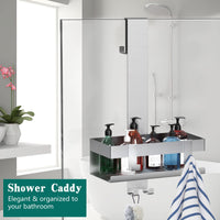 1 x RAW Customer Returns Emibele shower shelf without drilling, stainless steel bathroom organizer with 2 baskets 8 hooks, shower shelf without drilling for frameless glass door, stable bathroom shelf with a load capacity - RRP €36.48