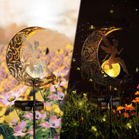 1 x RAW Customer Returns Moon solar lights garden solar lamps for outdoors, 2 pieces garden decoration flower fairy figures waterproof solar light garden decoration elf metal LED stake path decoration lights balcony Christmas decoration - RRP €39.99