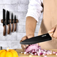 1 x RAW Customer Returns Cohesion knife kitchen knife bread knife tomato knife breakfast knife cutting knife with magnetic knife holder non-stick coating ultra sharp wear-resistant 5-piece knife set - black - RRP €33.99