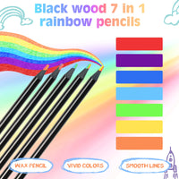 1 x RAW Customer Returns nsxsu 24 Rainbow Colored Pencils for Kids, 7 in 1, Black Wooden Rainbow Pencils, Coloring Pencils, Assorted Colors, Art Supplies for Adults, Drawing, Coloring, Sketching, School, - RRP €18.0