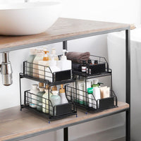 1 x RAW Customer Returns Under Sink Shelf, 2 Tier Kitchen Cabinet Organizer with Stainless Steel Tube, Sink Cabinet, Under Cabinet Organizers and Storage with 2 Basket Pull-Outs, Extendable, Cabinet Baskets for Kitchen, Bathroom - Black - RRP €31.99