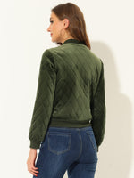 1 x RAW Customer Returns Allegra K Women s Zip Up Velvet Quilted Bomber Jacket with Pockets Green L - RRP €66.46